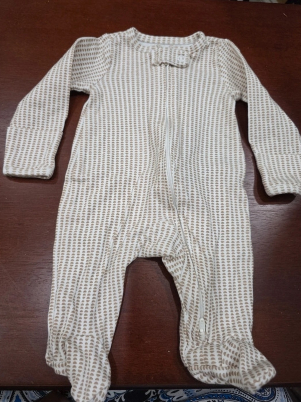 Carter's Cream and Tan Dot-Print Footed One-Piece